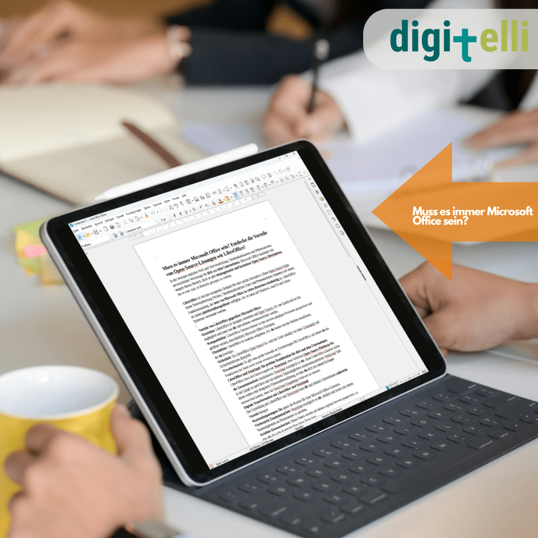 Open-Source-Alternativen zu Microsoft Office Tablet mit Textdokument als Symbol für Open-Source-Alternativen zu Microsoft Office