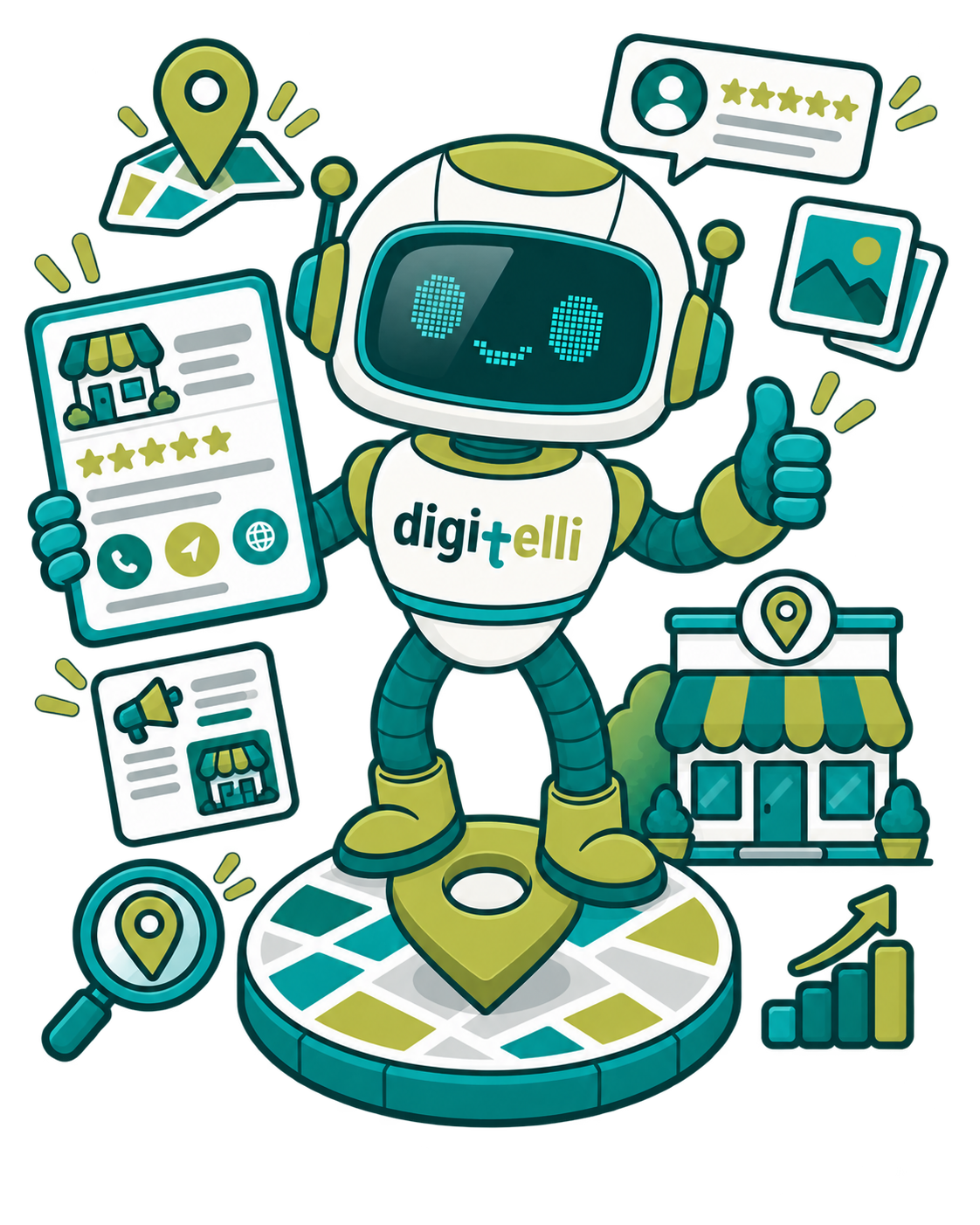 Digitelli KI-Roboter als Maskottchen für Digitalisierung, Automatisierung und moderne Technologien